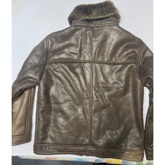 Tasso Elba Brown Faux Leather Jacket Men Winter Jacket Size M - Picture 2 of 13